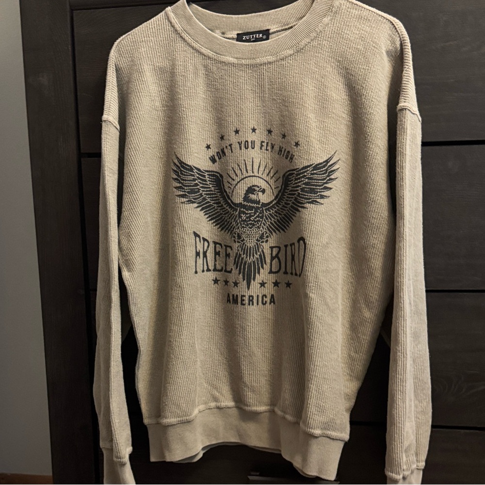 Zutter Free Free Bird Beige Ribbed Crewneck Sweatshirt